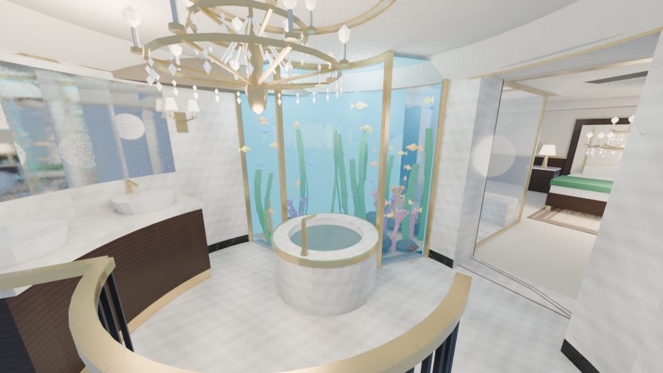 Master bath with a built-in aquarium