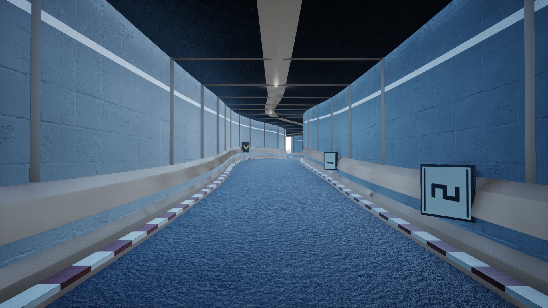 Kart tunnel lit by white LED ribs