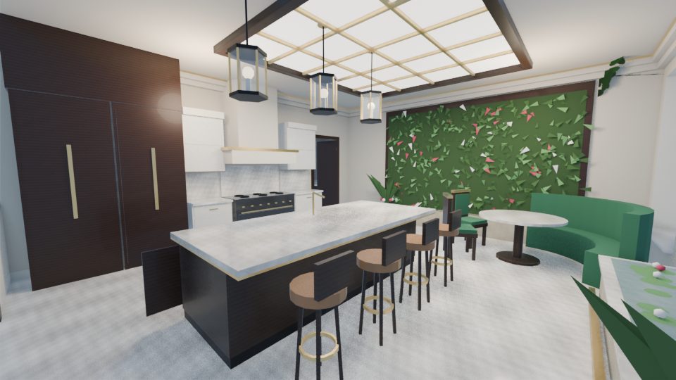 Kitchen with a marble island