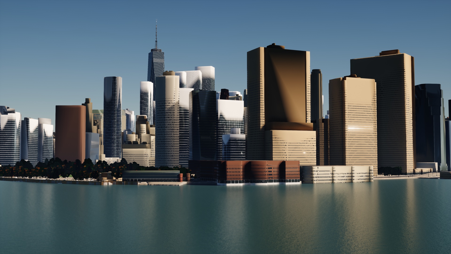 The southern tip of Manhattan from the water