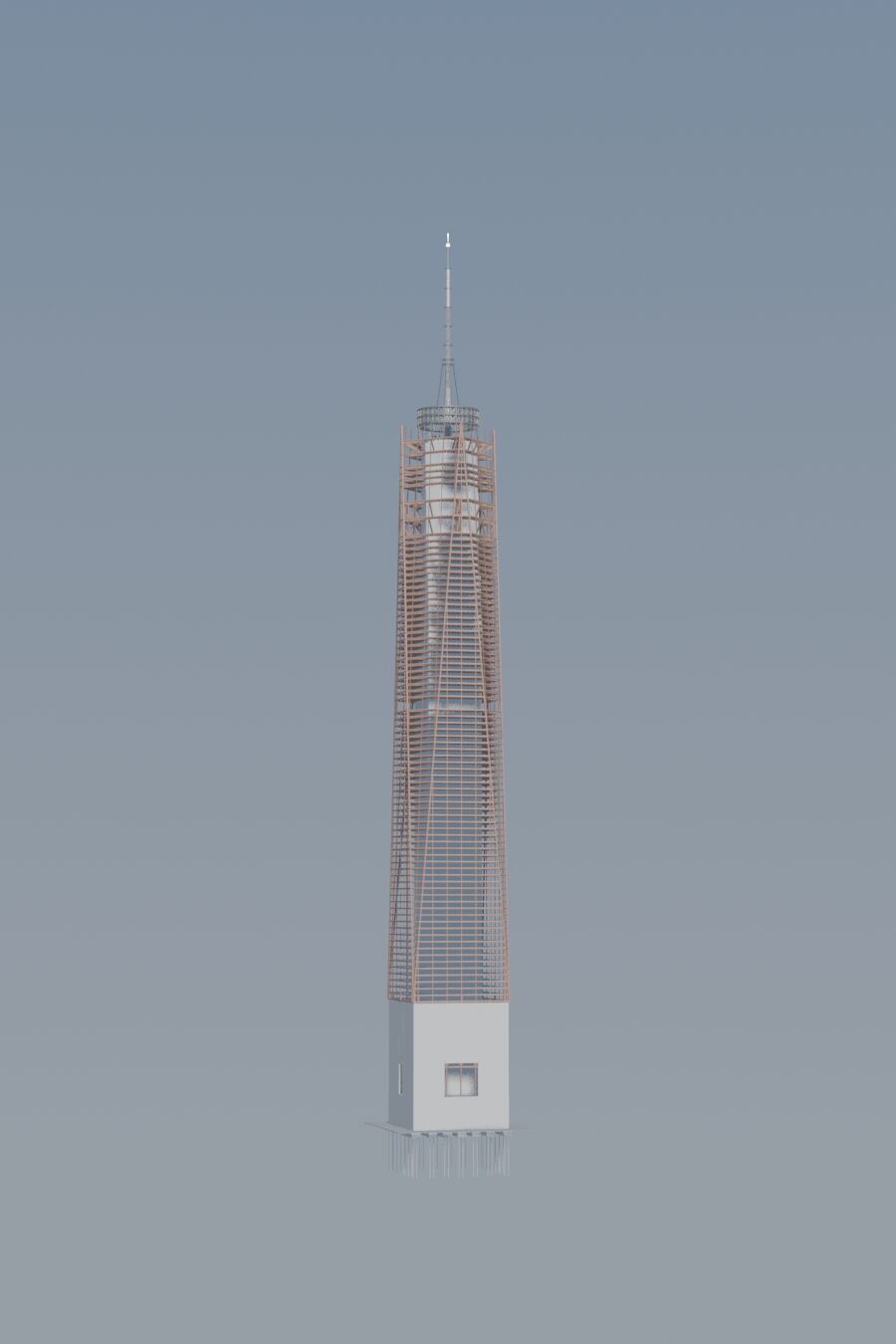 One World Trade Center tower structure from the southwest
