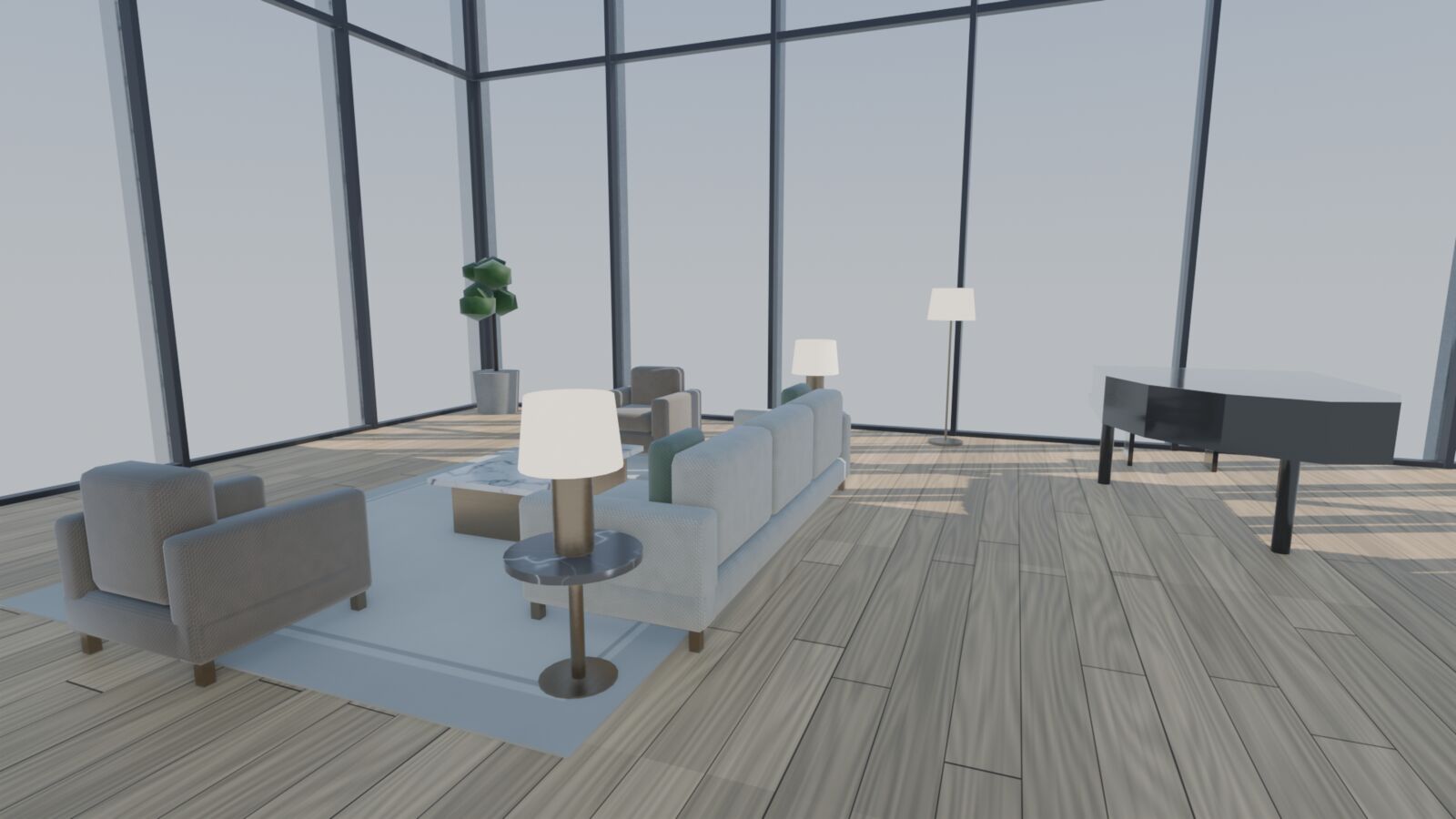 Penthouse living room, render