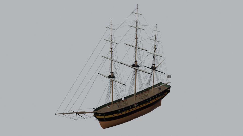 Three-masted sailing frigate