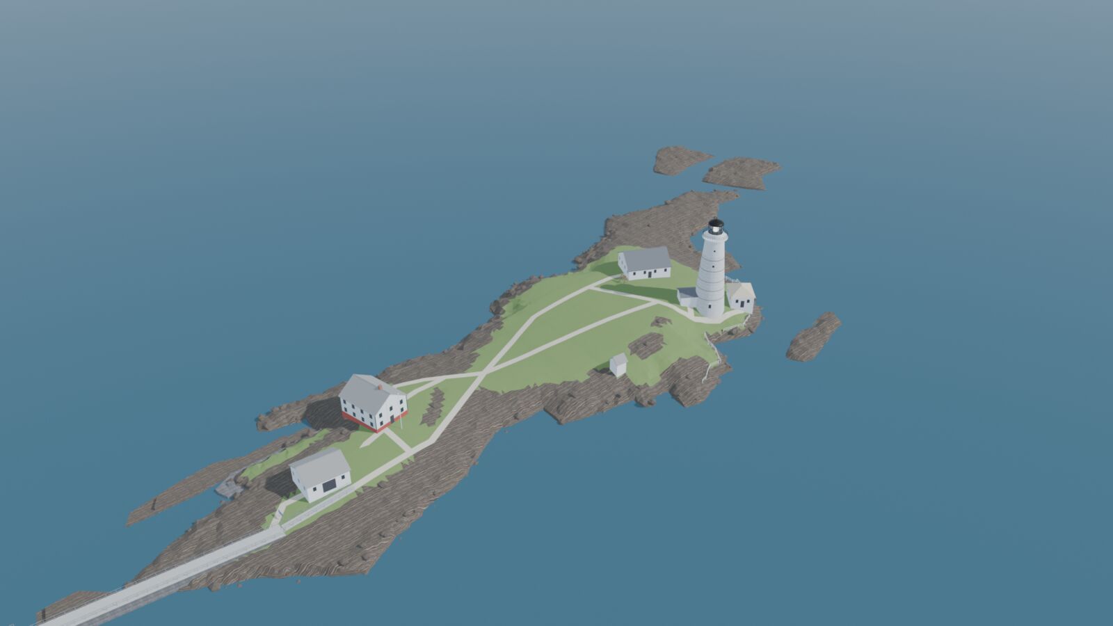 Aerial of the small rocky lighthouse island