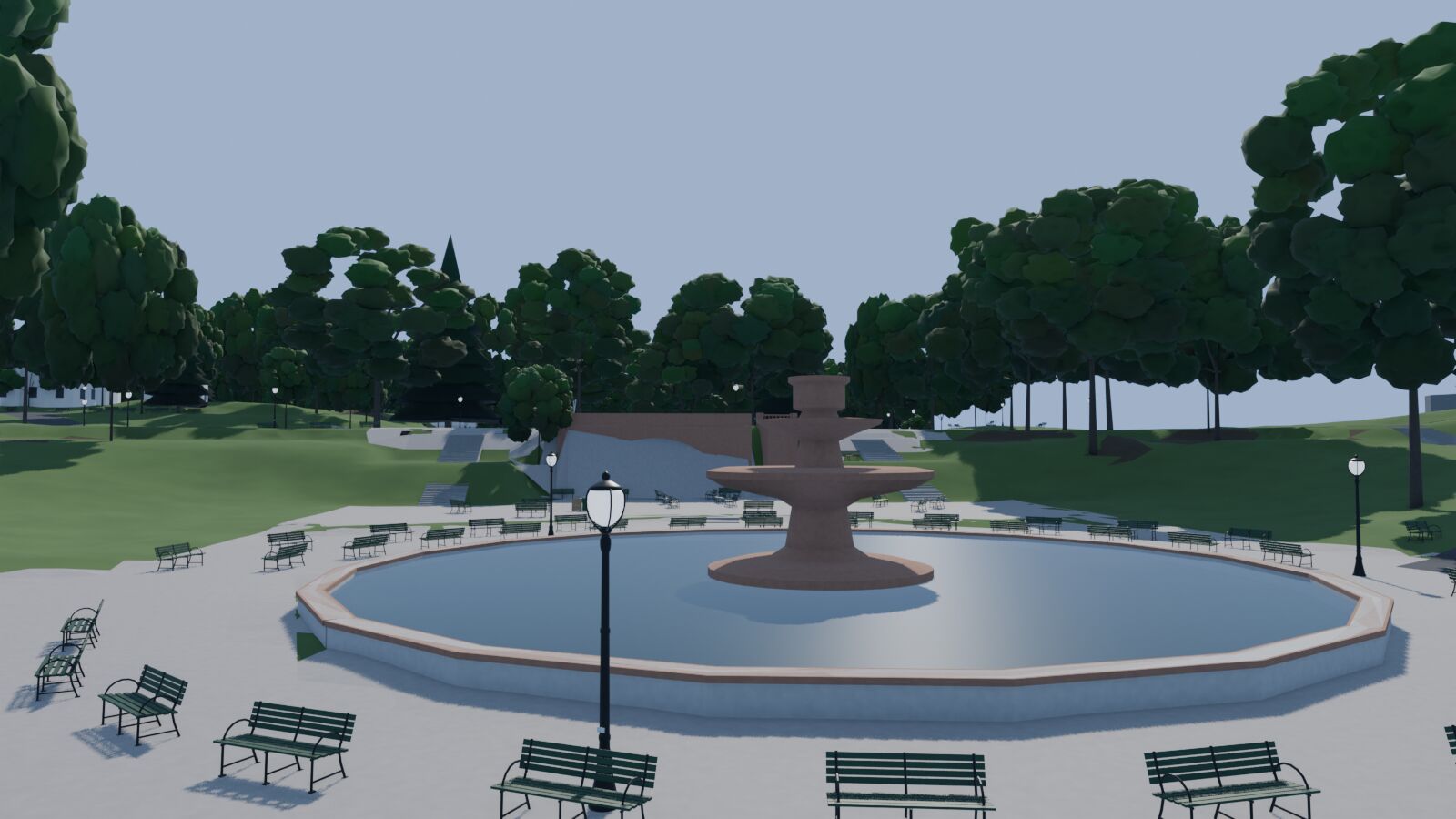 Fountain terrace in the Central Park model