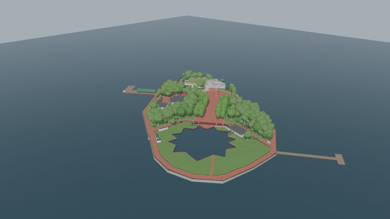 Aerial of the Liberty Island model