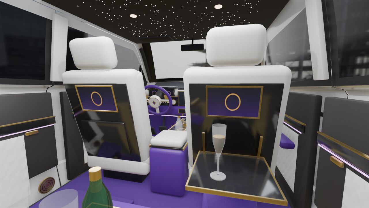 Rear cabin of the luxury SUV with a starlight ceiling