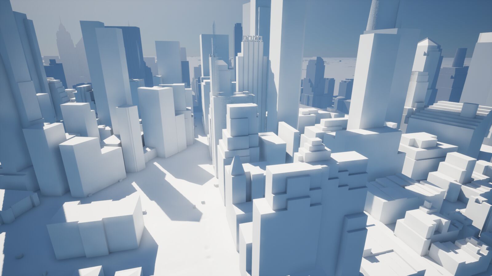 Downtown street canyons, game model view