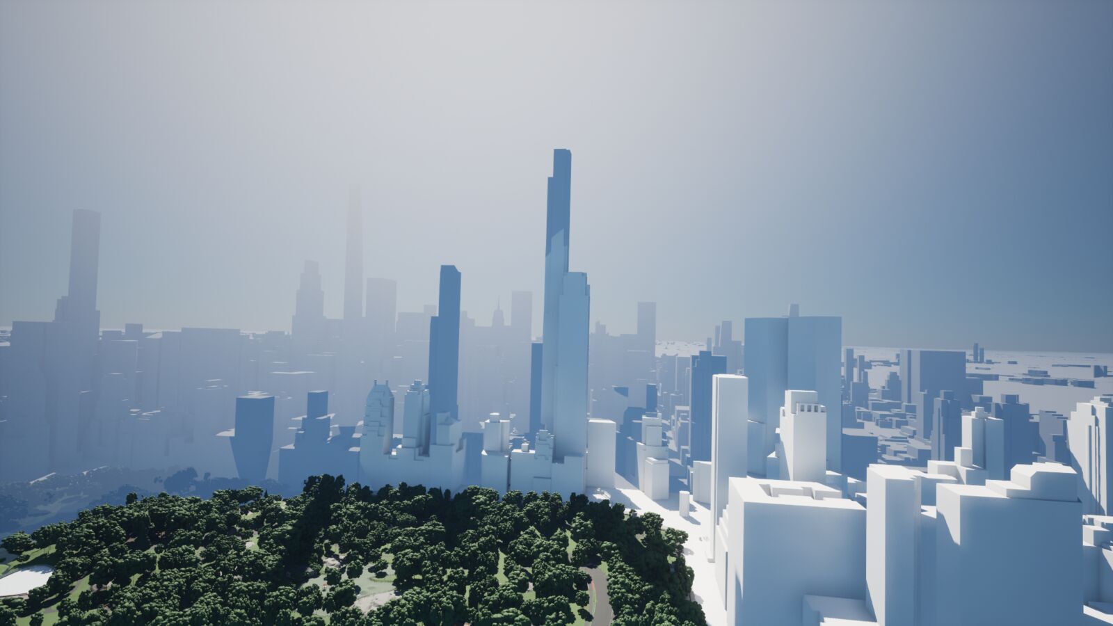 Midtown skyline over Central Park, game model view