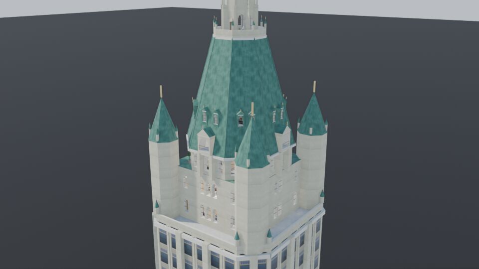 Green copper crown of the Woolworth Building model